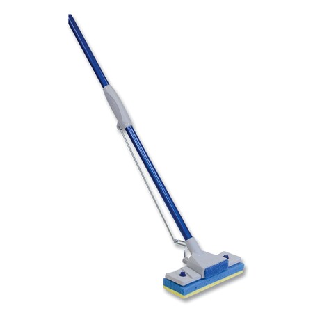 Quickie Automatic Sponge Mop, 9 x 3 Blue/Yellow Cellulose Head, 48" Blue/Gray Steel Handle 454